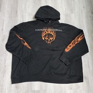 Y2K Harley Davidson Black Flame Skull Hoodie Fire Sleeves Houston, Texas
